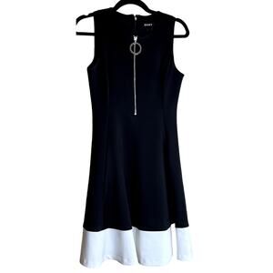DKNY Dress Women Black Size 2 Sleeveless Stretch White Trim Hem Party Business